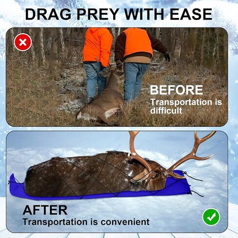 1 Pcs Dual Harness Deer Drag Harness and 1 Pcs Drag Sleds Heavy Duty Deer Dragging Strap with 2 Rope, Hunting Equipment for Hauling Elk Turkeys Game Animals(Tapered End,Orange) in Saudi Arabia