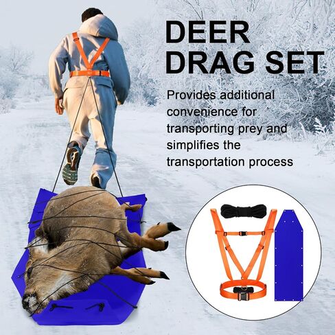 1 Pcs Dual Harness Deer Drag Harness and 1 Pcs Drag Sleds Heavy Duty Deer Dragging Strap with 2 Rope, Hunting Equipment for Hauling Elk Turkeys Game Animals(Tapered End,Orange) in Saudi Arabia