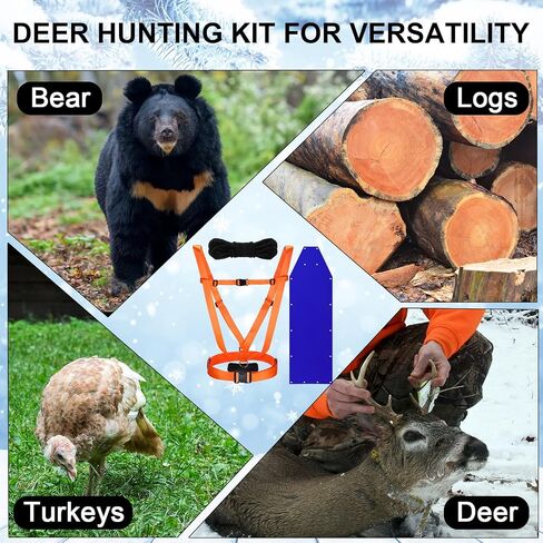 1 Pcs Dual Harness Deer Drag Harness and 1 Pcs Drag Sleds Heavy Duty Deer Dragging Strap with 2 Rope, Hunting Equipment for Hauling Elk Turkeys Game Animals(Tapered End,Orange) in Saudi Arabia
