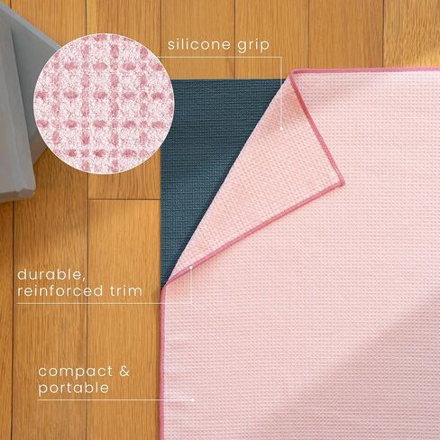 S&T INC. Yoga Mat Towel with Non-Slip Grip, Enhanced Silicone Grip, Soft and Absorbent for Gym, Pilates, and Hot Yoga Mat, 2 Pack, 24 inches x 72 inches, 340GSM, Pink and Grey in Saudi Arabia