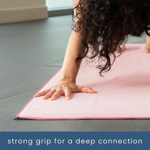 S&T INC. Yoga Mat Towel with Non-Slip Grip, Enhanced Silicone Grip, Soft and Absorbent for Gym, Pilates, and Hot Yoga Mat, 2 Pack, 24 inches x 72 inches, 340GSM, Pink and Grey in Saudi Arabia