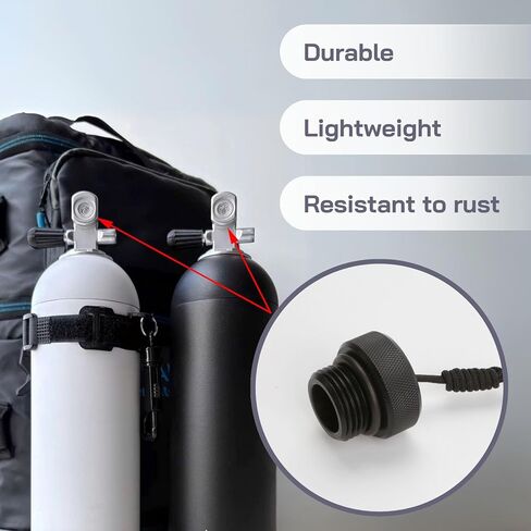 قابس Scuba DIN لمنظم المرحلة الأولى - واقي صمام خزان غطاء الغبار مع سلك، معرف نهاية ملولب ذكر 0.61 بوصة، 25 × 30 مم، غطاء بلاستيكي أسود لأسطوانات الغوص والغطس in Kuwait