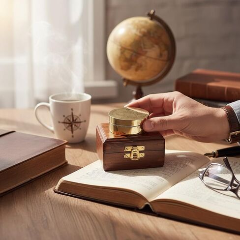 هدية تخرج مخصصة - بوصلة شمسية نحاسية مع اقتباس ثورو "اذهب بثقة..." - نقش مخصص متاح - بوصلة بحرية عتيقة مع صندوق تذكار خشبي in Saudi Arabia