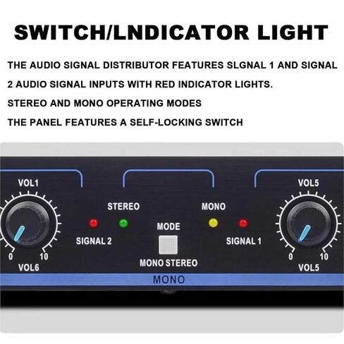Stereo Audio Signal Distributor, 2 Input 10 Output Audio Processor, Stereo and Mono Work Modes, with Independent Volume Adjustment, for DJ Studio, Live Performance in Kuwait
