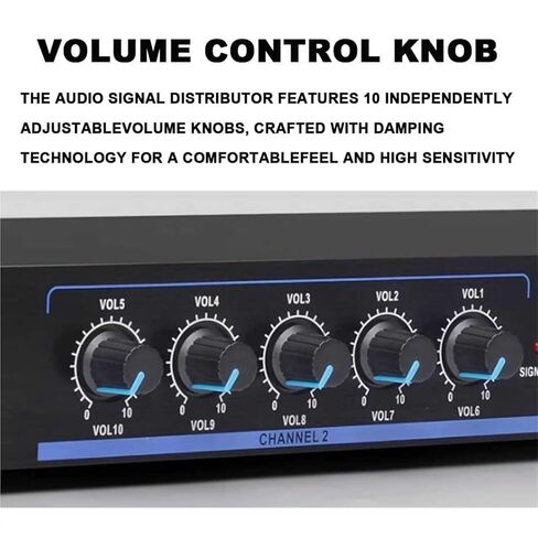 Stereo Audio Signal Distributor, 2 Input 10 Output Audio Processor, Stereo and Mono Work Modes, with Independent Volume Adjustment, for DJ Studio, Live Performance in Kuwait