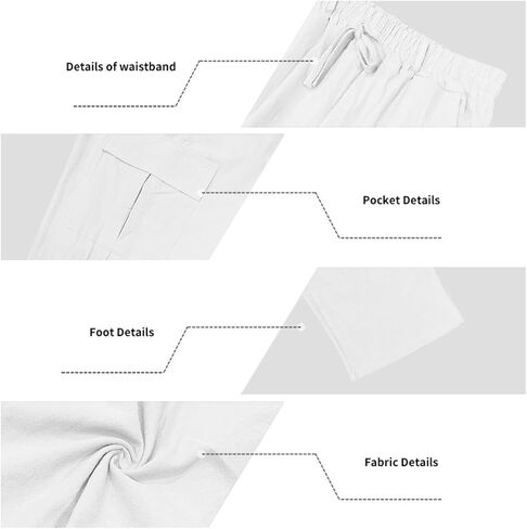 Men's Linen Pants Casual Cargo Pants Elastic Drawstring Waist Straight-Legs Summer Yoga Beach Long Pants with Pockets in Saudi Arabia