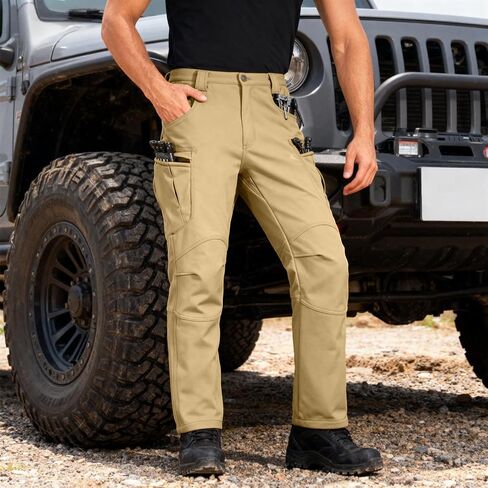 Fleece Lined Cargo Pants Men Waterproof Ripstop Tactical Pants with Multi Pockets Stretch Outdoor Hiking Outfits in Saudi Arabia