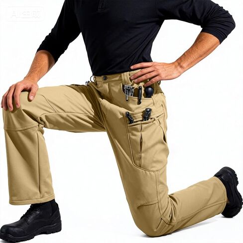 Fleece Lined Cargo Pants Men Waterproof Ripstop Tactical Pants with Multi Pockets Stretch Outdoor Hiking Outfits in Saudi Arabia