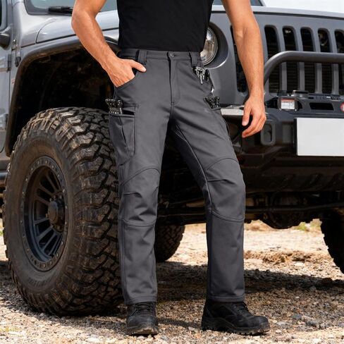 Fleece Lined Cargo Pants Men Waterproof Ripstop Tactical Pants with Multi Pockets Stretch Outdoor Hiking Outfits in Saudi Arabia