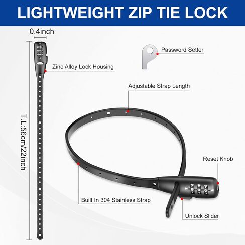 2PACK Zip Tie Lock 3-Digit Combo Cable Lock – Adjustable & Lightweight for Bikes, Helmets, Cabinets, Fridges, Luggage, Strollers, Café Stops – Child-Proof Portable & Small(2 Pack) in Kuwait
