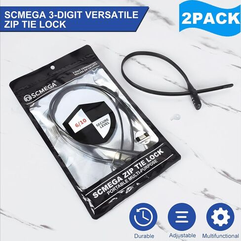 2PACK Zip Tie Lock 3-Digit Combo Cable Lock – Adjustable & Lightweight for Bikes, Helmets, Cabinets, Fridges, Luggage, Strollers, Café Stops – Child-Proof Portable & Small(2 Pack) in Kuwait