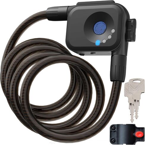 OFASONO　Fingerprint Bicycle Lock with Key Lightweight Anti-Theft and Weather Resistant Digital Electronic biometric Intelligent Cable Lock 4.92 Feet Cablelock Electric Scooter Lock Safety Helmet in Saudi Arabia