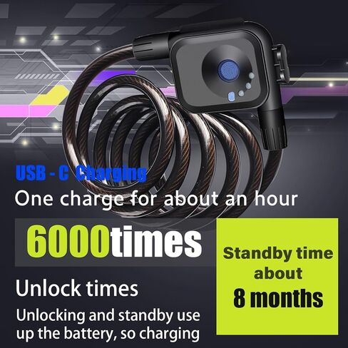 OFASONO　Fingerprint Bicycle Lock with Key Lightweight Anti-Theft and Weather Resistant Digital Electronic biometric Intelligent Cable Lock 4.92 Feet Cablelock Electric Scooter Lock Safety Helmet in Saudi Arabia