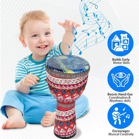 FF Bonfires طبل أفريقي مقاس 8.5 بوصة - طبول PP Djembe متينة للبالغين، متعدد الألوان الطبول الأفريقية غير العشرة، أداة قرع على طراز غرب أفريقيا djembes أداة شفاء الموسيقى in Saudi Arabia