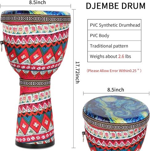 FF Bonfires طبل أفريقي مقاس 8.5 بوصة - طبول PP Djembe متينة للبالغين، متعدد الألوان الطبول الأفريقية غير العشرة، أداة قرع على طراز غرب أفريقيا djembes أداة شفاء الموسيقى in Saudi Arabia