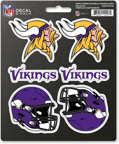 NFL 6-Piece Decal Set by FANMATS - Gift for Football Fans - Works on Hard Surfaces Around Home, Automotive, Personal Items (Minnesota Vikings) in Saudi Arabia