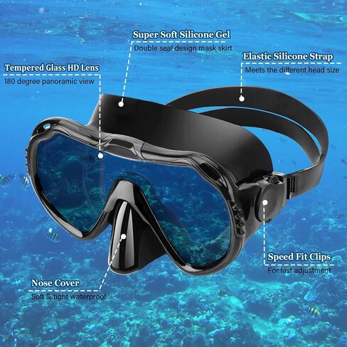 Snorkeling Gear for Kids Adults, 4 in 1 Travel Mask Fins Snorkel Set with Panoramic View Anti Fog Mask, Dry Top Snorkel, Trek Fins and Travel Bag, Snorkel Gear for Swimming Diving Snorkeling in Saudi Arabia
