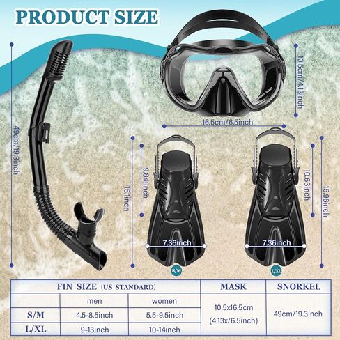 Snorkeling Gear for Kids Adults, 4 in 1 Travel Mask Fins Snorkel Set with Panoramic View Anti Fog Mask, Dry Top Snorkel, Trek Fins and Travel Bag, Snorkel Gear for Swimming Diving Snorkeling in Saudi Arabia