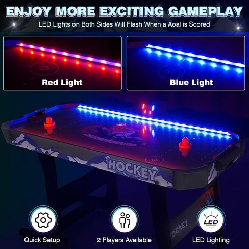 طاولة هوكي هوائية بإضاءة LED مقاس 57 بوصة، مجموعة ألعاب هوكي هوائية قابلة للطي على طراز الممرات مع تسجيل إلكتروني دقيق، مفتاح طاقة في الخط، محرك قوي للأطفال البالغين، غرفة ألعاب منزلية in Kuwait