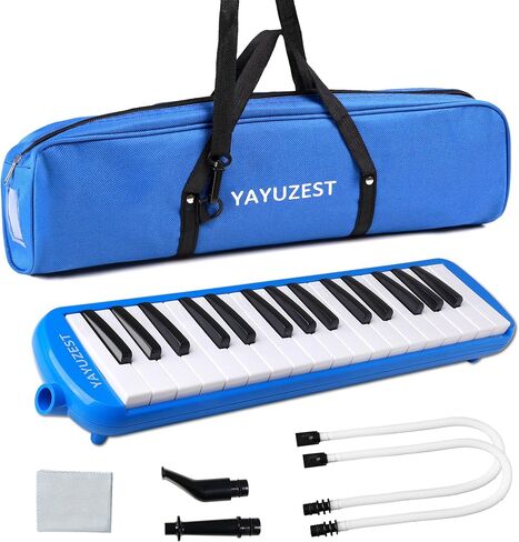 32 Keys Melodica Instrument, Soprano Melodica Air Piano Keyboard Pianica with 2 Soft Long Tubes, 2 Short Mouthpieces and Carrying Bag (Blue) in Saudi Arabia