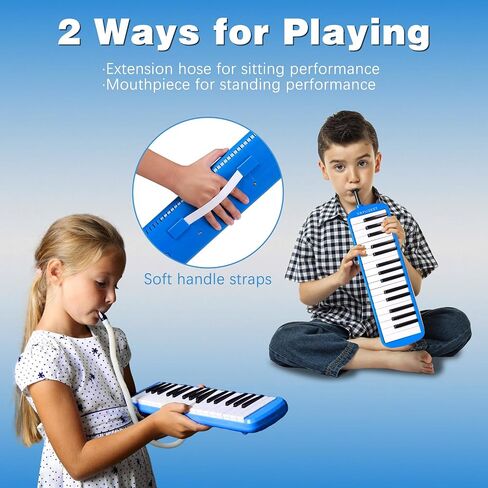 32 Keys Melodica Instrument, Soprano Melodica Air Piano Keyboard Pianica with 2 Soft Long Tubes, 2 Short Mouthpieces and Carrying Bag (Blue) in Saudi Arabia