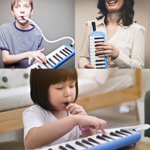 32 Keys Melodica Instrument, Soprano Melodica Air Piano Keyboard Pianica with 2 Soft Long Tubes, 2 Short Mouthpieces and Carrying Bag (Blue) in Saudi Arabia