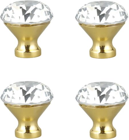 مقابض كريستال، 4 قطع ذهبية بفتحة واحدة ومقبض ماسي لخزانة الملابس ومقبض باب خزانة الملابس لأبواب خزانة الملابس والخزائن والأدراج (فضي، 40 ملم) in Kuwait