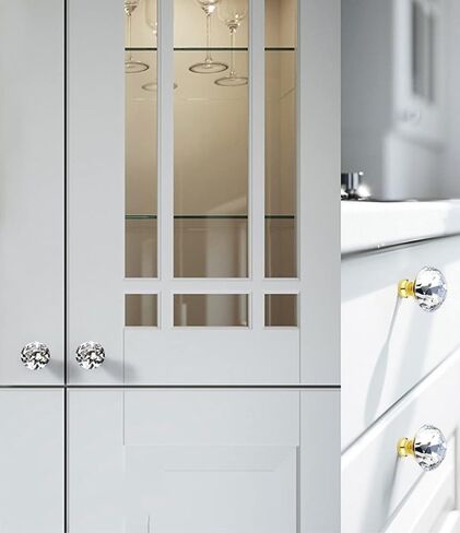 مقابض كريستال، 4 قطع ذهبية بفتحة واحدة ومقبض ماسي لخزانة الملابس ومقبض باب خزانة الملابس لأبواب خزانة الملابس والخزائن والأدراج (فضي، 40 ملم) in Kuwait