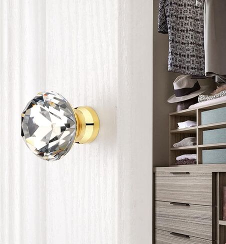 مقابض كريستال، 4 قطع ذهبية بفتحة واحدة ومقبض ماسي لخزانة الملابس ومقبض باب خزانة الملابس لأبواب خزانة الملابس والخزائن والأدراج (فضي، 40 ملم) in Kuwait