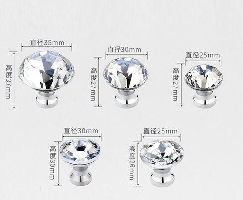 مقابض كريستال، 4 قطع ذهبية بفتحة واحدة ومقبض ماسي لخزانة الملابس ومقبض باب خزانة الملابس لأبواب خزانة الملابس والخزائن والأدراج (فضي، 40 ملم) in Kuwait