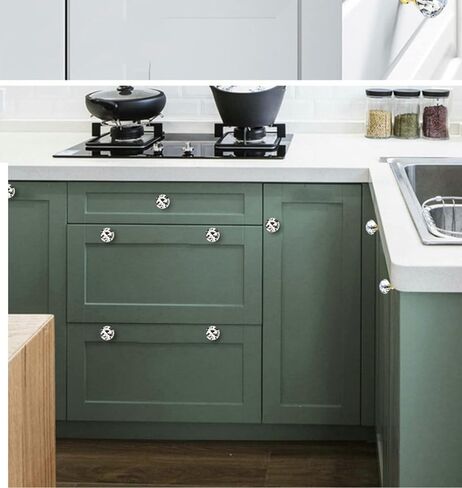 مقابض كريستال، 4 قطع ذهبية بفتحة واحدة ومقبض ماسي لخزانة الملابس ومقبض باب خزانة الملابس لأبواب خزانة الملابس والخزائن والأدراج (فضي، 40 ملم) in Kuwait