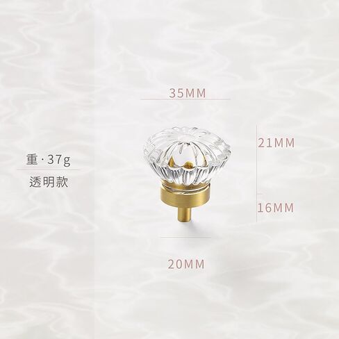 6 Pack Golden Crystal Knobs, Brass Dove Egg Cube-Transparent Handles for Wardrobe Doors, Cabinets & Drawers(Stamen Transparent) in Kuwait