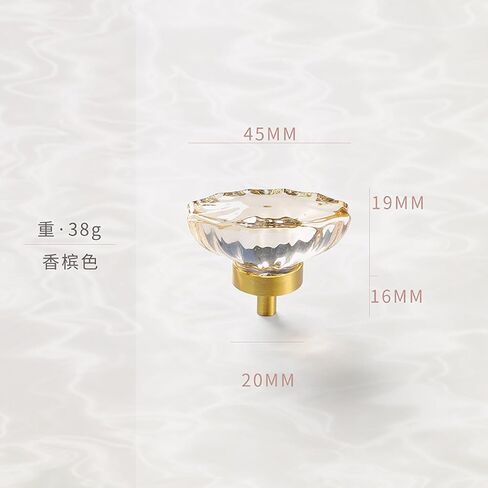 6 Pack Golden Crystal Knobs, Brass Dove Egg Cube-Transparent Handles for Wardrobe Doors, Cabinets & Drawers(Stamen Transparent) in Kuwait