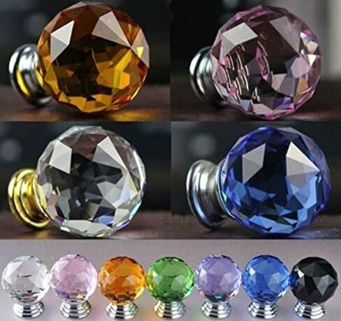 Crystal Knobs, 40MM 2PCS Red Clear Ball Glass Diamond Shape Cabinet Knob Drawer Pull Handle Kitchen DIY Home Decorative(Pink) in Saudi Arabia