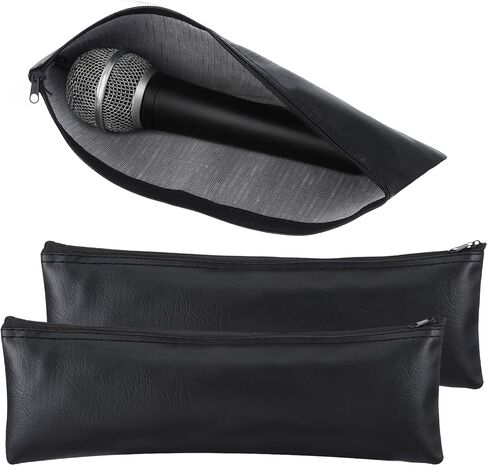 2 Pack Microphone Bags, Black Microphone Case for Wireless Mic Protector Mic Storage Bag Black Zipper Storage Pouch 11.8" x 4.72" Case for Carrying Portable PU Leather Pouches in Saudi Arabia