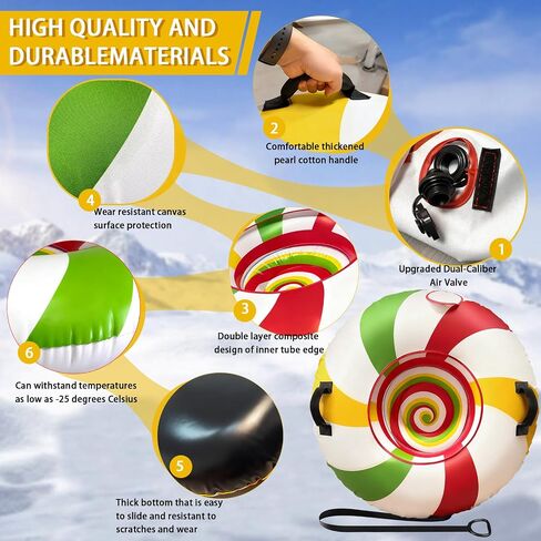 Heavy Duty Snow Tube with Premium Canvas Cover for Kids and Adults 40’’ Snow Tubes with Tow Rope & Handles for Sledding, Thickened Anti Damage Bottom Cold-Resistant Winter Outdoor Toy in Saudi Arabia