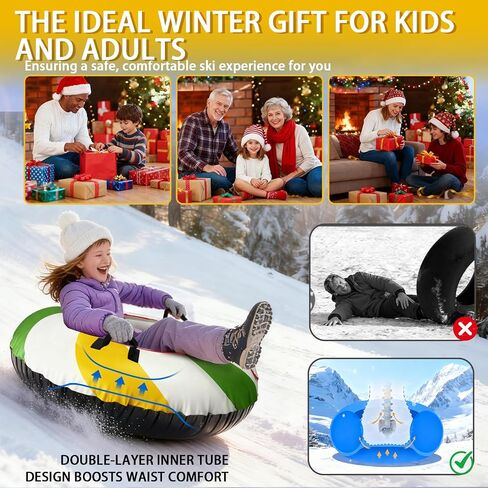 Heavy Duty Snow Tube with Premium Canvas Cover for Kids and Adults 40’’ Snow Tubes with Tow Rope & Handles for Sledding, Thickened Anti Damage Bottom Cold-Resistant Winter Outdoor Toy in Saudi Arabia