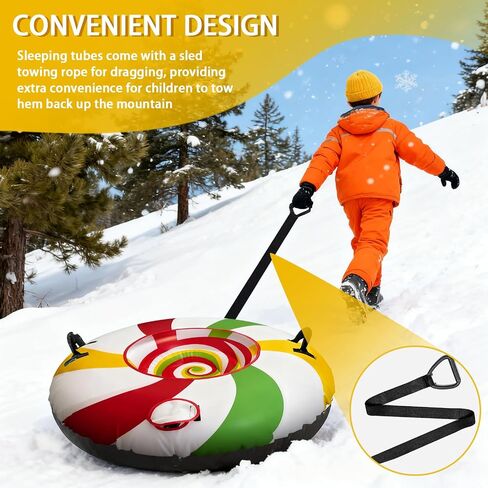 Heavy Duty Snow Tube with Premium Canvas Cover for Kids and Adults 40’’ Snow Tubes with Tow Rope & Handles for Sledding, Thickened Anti Damage Bottom Cold-Resistant Winter Outdoor Toy in Saudi Arabia