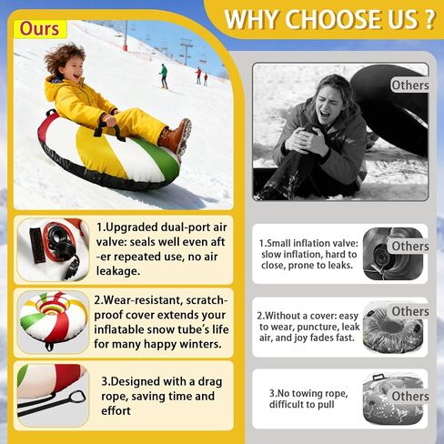 Heavy Duty Snow Tube with Premium Canvas Cover for Kids and Adults 40’’ Snow Tubes with Tow Rope & Handles for Sledding, Thickened Anti Damage Bottom Cold-Resistant Winter Outdoor Toy in Saudi Arabia