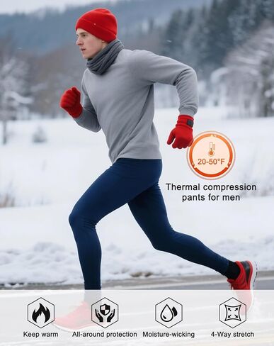 Men Thermal Compression Pants Fleece Lined Tights Athletic Heated Leggings Cold Weather Baselayer Winter Gear Pockets in Kuwait