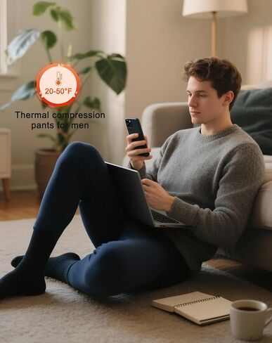 Men Thermal Compression Pants Fleece Lined Tights Athletic Heated Leggings Cold Weather Baselayer Winter Gear Pockets in Kuwait