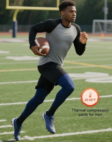 Men Thermal Compression Pants Fleece Lined Tights Athletic Heated Leggings Cold Weather Baselayer Winter Gear Pockets in Kuwait