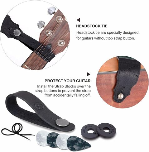 حزام جيتار، طبقة رأس من جلد البقر، عرض 5 سم، للجيتار الكهربائي الصوتي والباس، زر مجاني، 2 قفل حزام و4 قطع جيتار in Kuwait