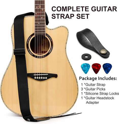 Guitar Strap, Acoustic Electric Guitar Straps, Adjustable Leather Ends Bass Guitar Strap with Picks Pocket in Kuwait