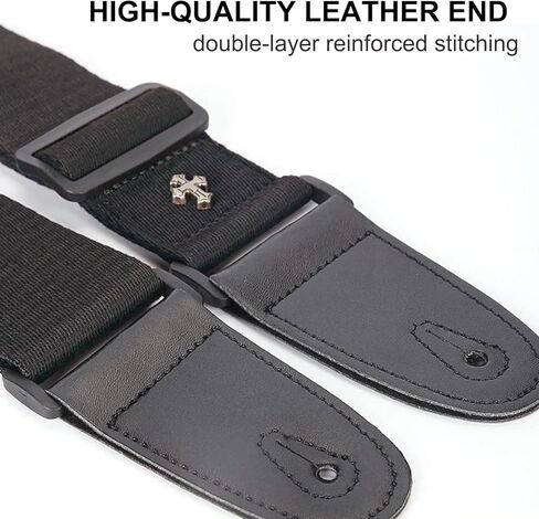 Guitar Strap, Acoustic Electric Guitar Straps, Adjustable Leather Ends Bass Guitar Strap with Picks Pocket in Kuwait