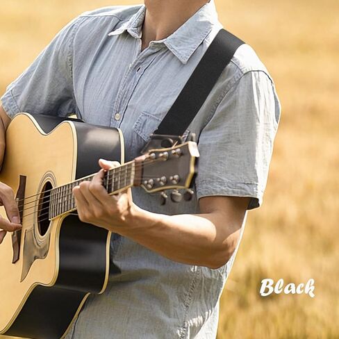 Guitar Strap, Acoustic Electric Guitar Straps, Adjustable Leather Ends Bass Guitar Strap with Picks Pocket in Kuwait