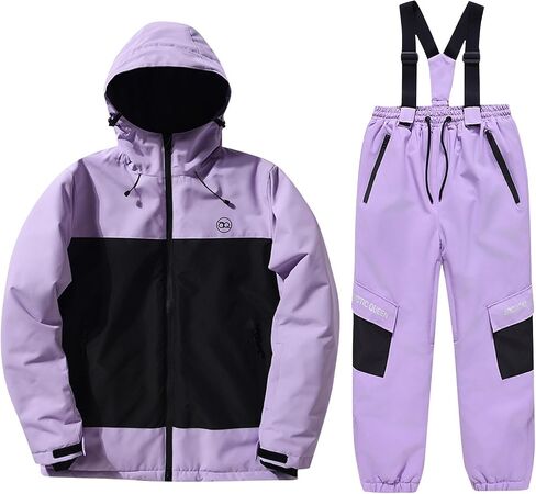 Kids Snow Suit - Boys Girls Ski Jacket And Pants Set 2 Piece Color Block Waterproof Snowboard Snowsuit 3-14T in Saudi Arabia