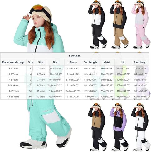 Kids Snow Suit - Boys Girls Ski Jacket And Pants Set 2 Piece Color Block Waterproof Snowboard Snowsuit 3-14T in Saudi Arabia