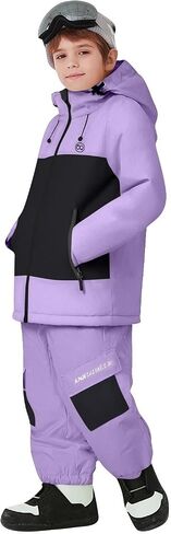 Kids Snow Suit - Boys Girls Ski Jacket And Pants Set 2 Piece Color Block Waterproof Snowboard Snowsuit 3-14T in Saudi Arabia