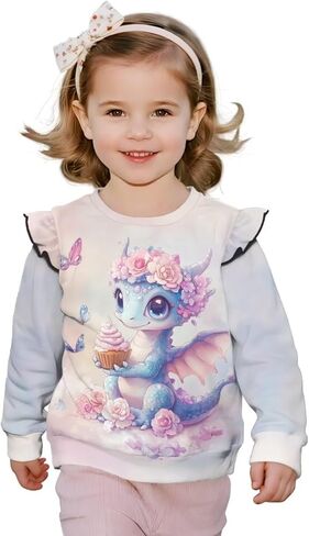 WELLFLYHOM Girl's Graphic Shirts Top 1-8T Long Sleeve Crewneck Sweatshirts Pullover Drop Shoulder Sweater Top in Saudi Arabia